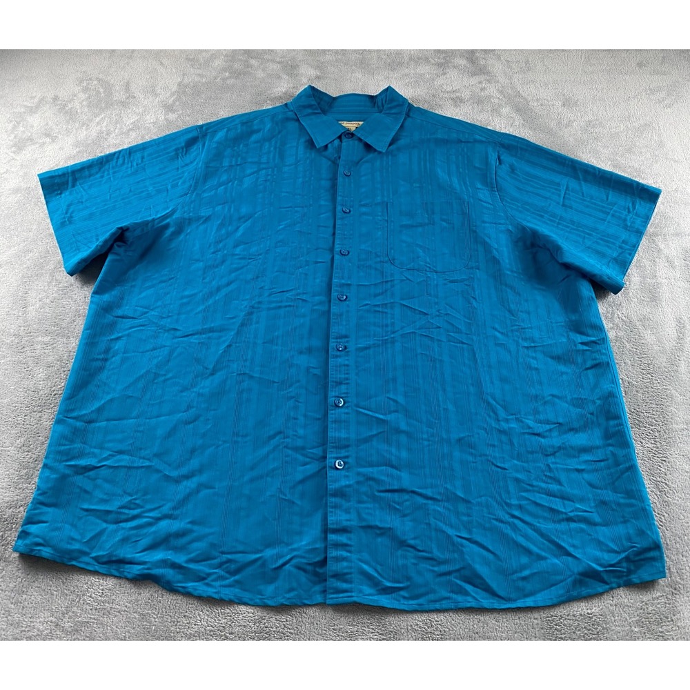 Island Passport Mens 2XL Teal Blue Tonal Stripe Short Sleeve‎ Button Down Shirt